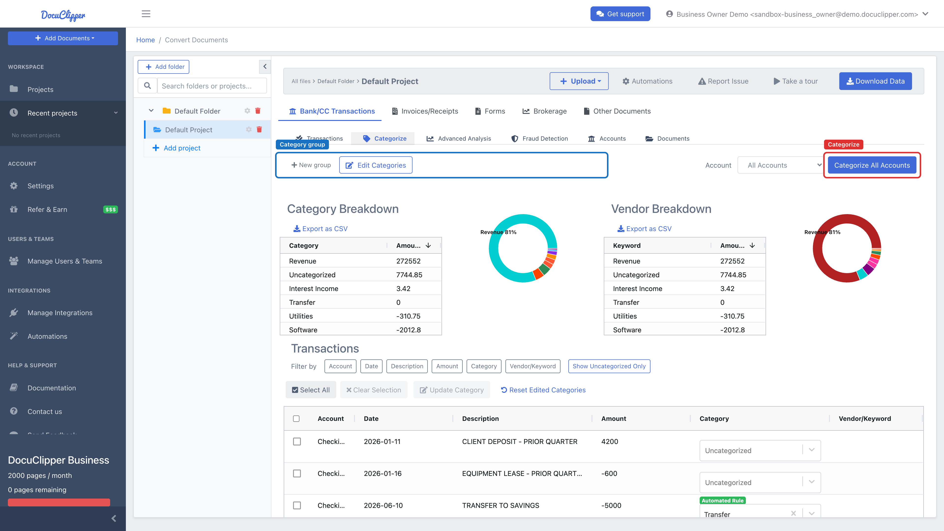 The Categorize view showing the category group controls and the Categorize button