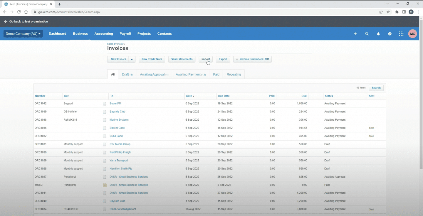 Access the Import Function