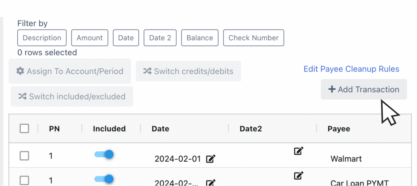 Add transaction for your Bank Statement