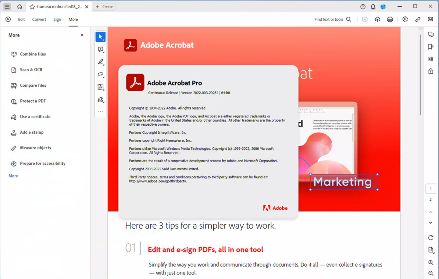 Adobe Acrobat interface