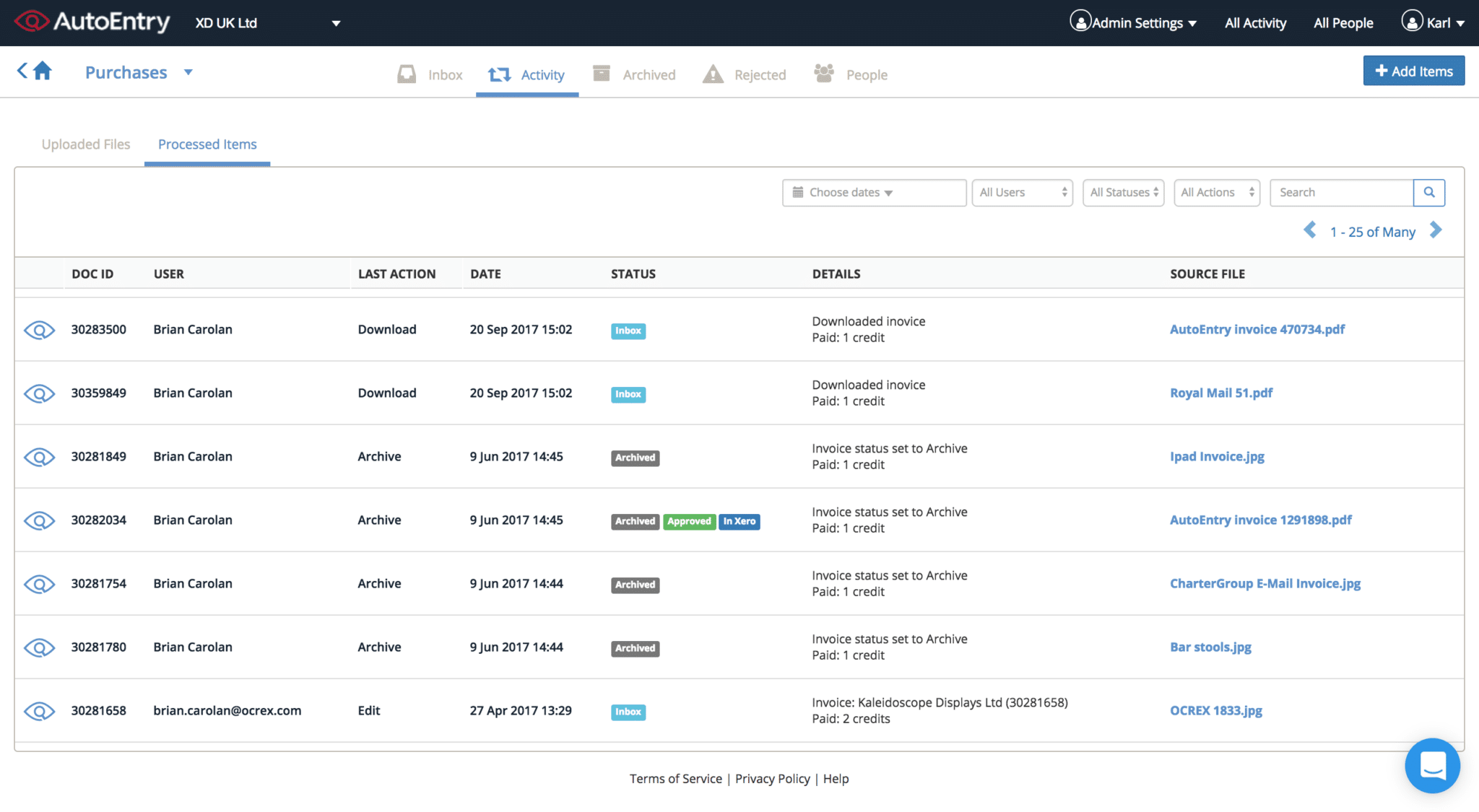 Autoentry interface