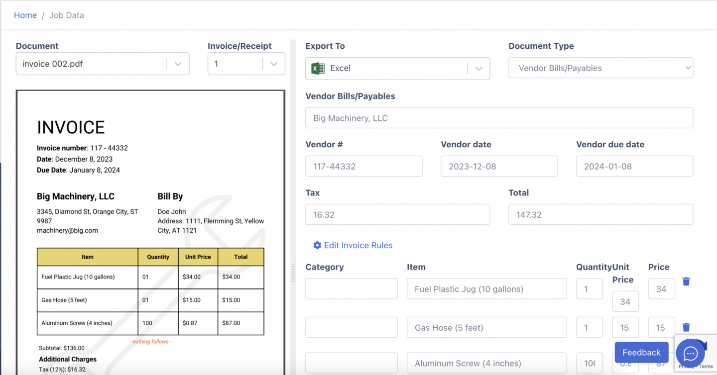 Automatic invoice data capture