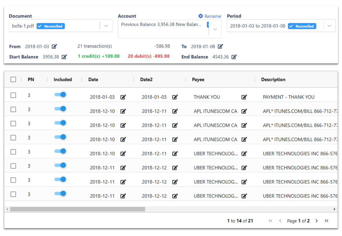 Bank Statement Reconciliation Feature