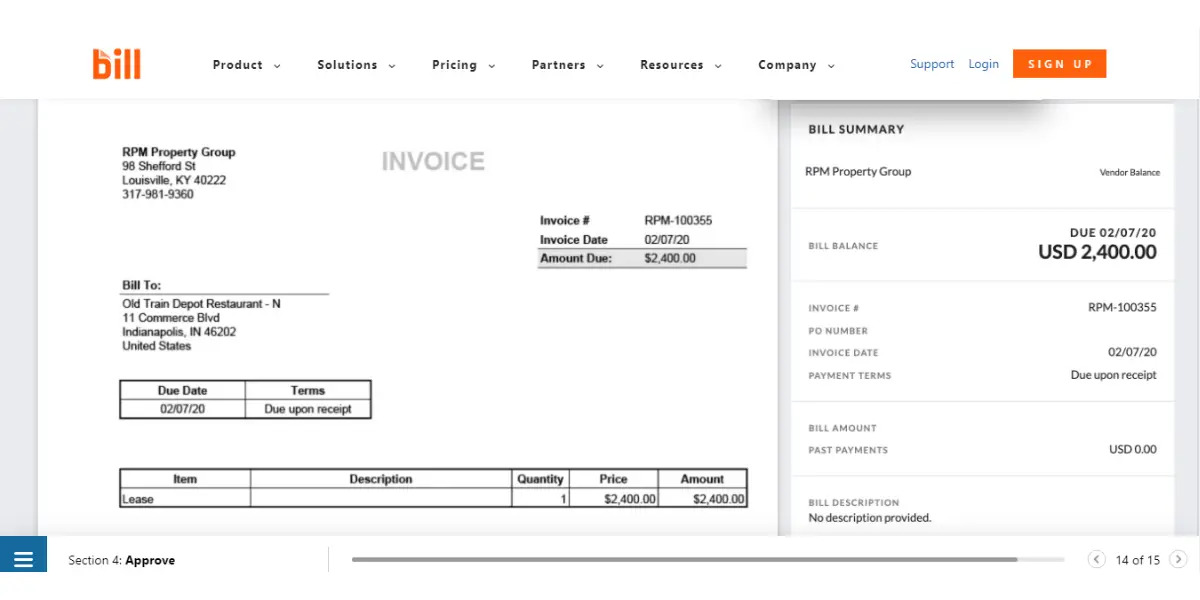 Bill automated invoice interface