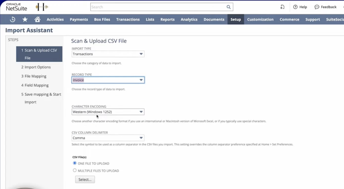 Choose Import Type and Record Type