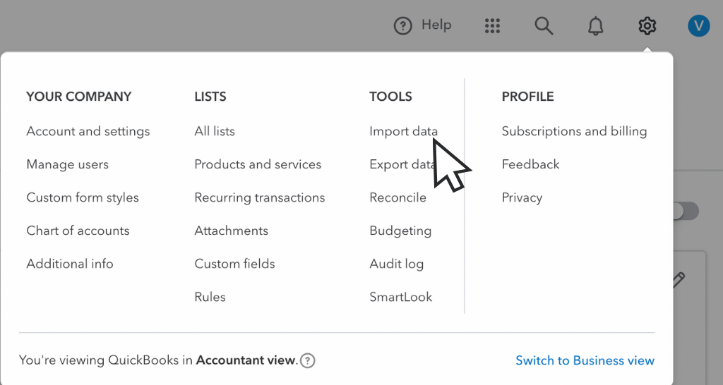 Click on import data