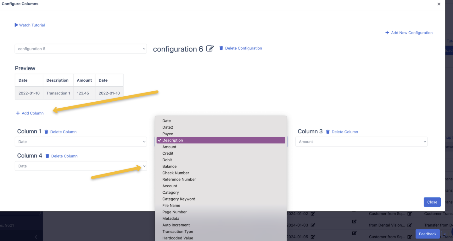 Configure columns