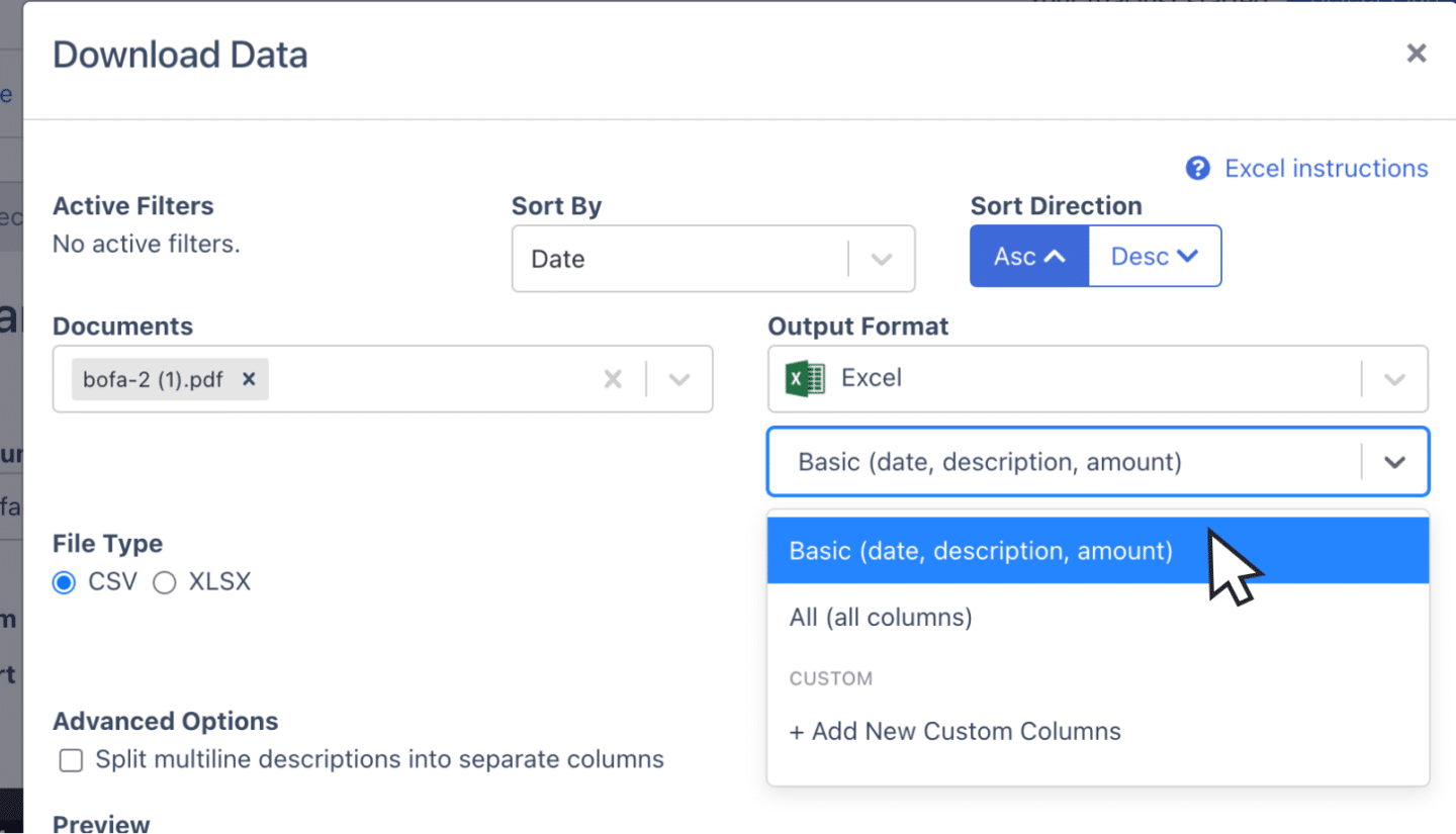 Configure output of your spreadsheet