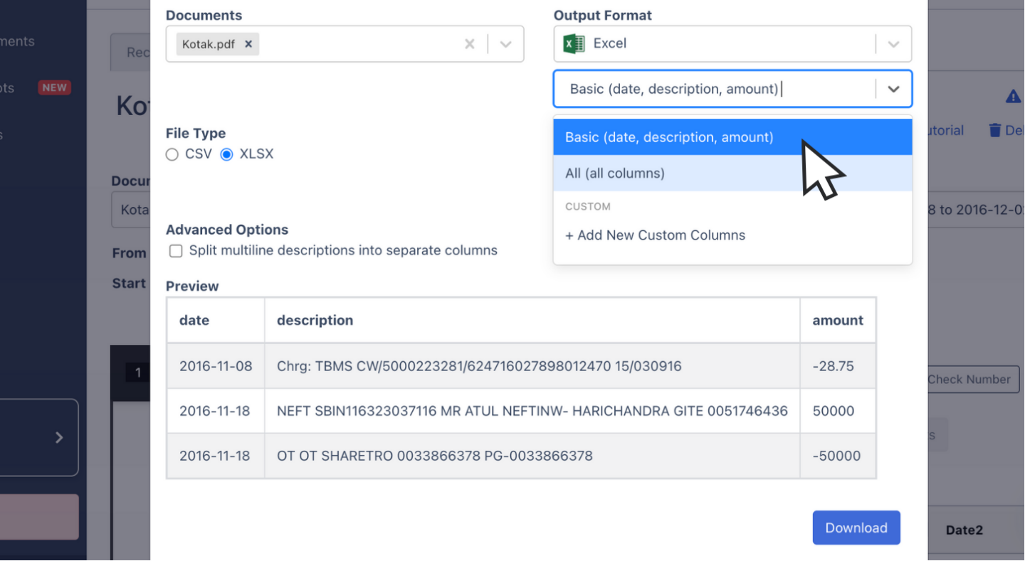 Configuring output format of spreadsheet