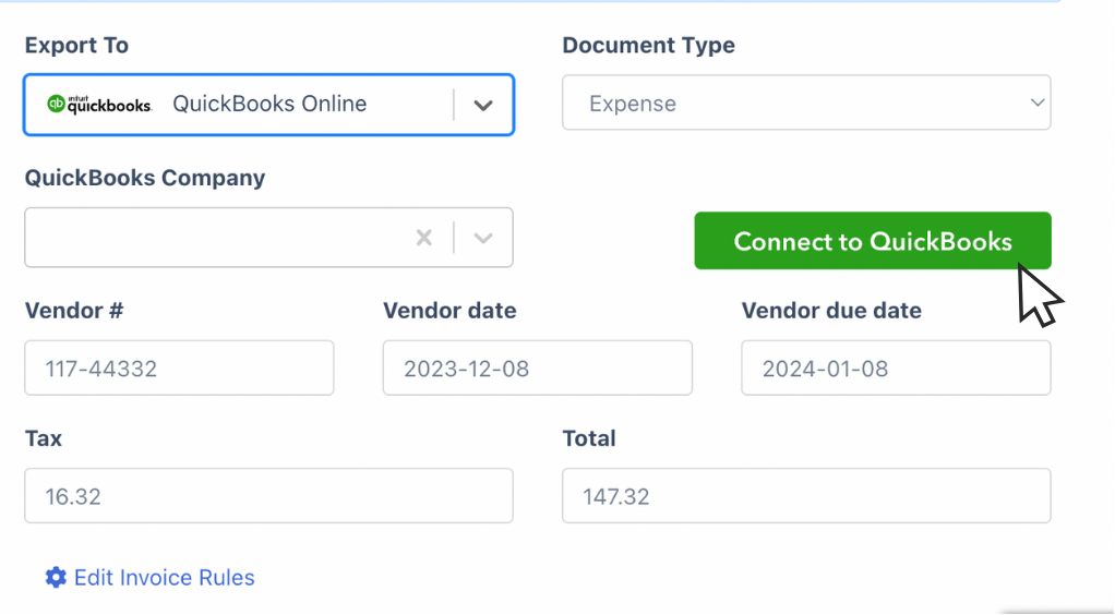 Connect DocuClipper to QuickBooks