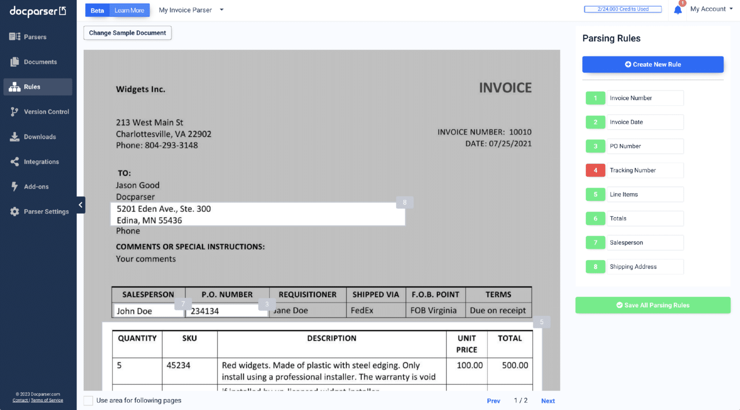 Docparser financial document extraction