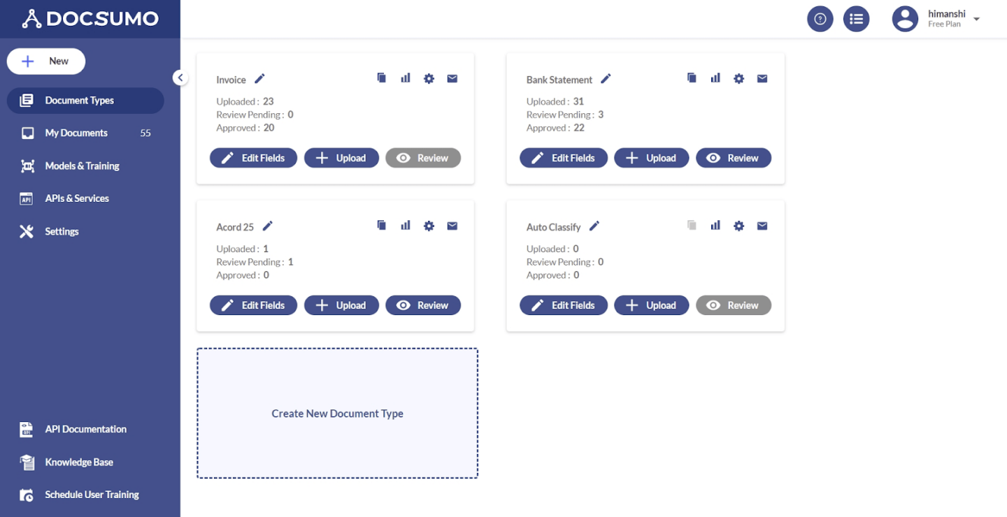 Docsumo Interface for financial data extraction