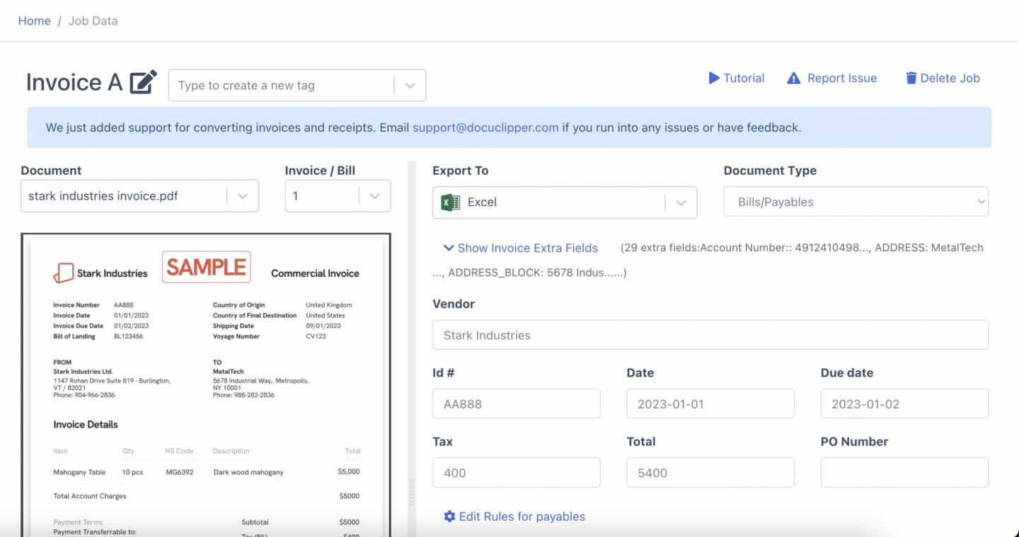 DocuClipper invoice OCR