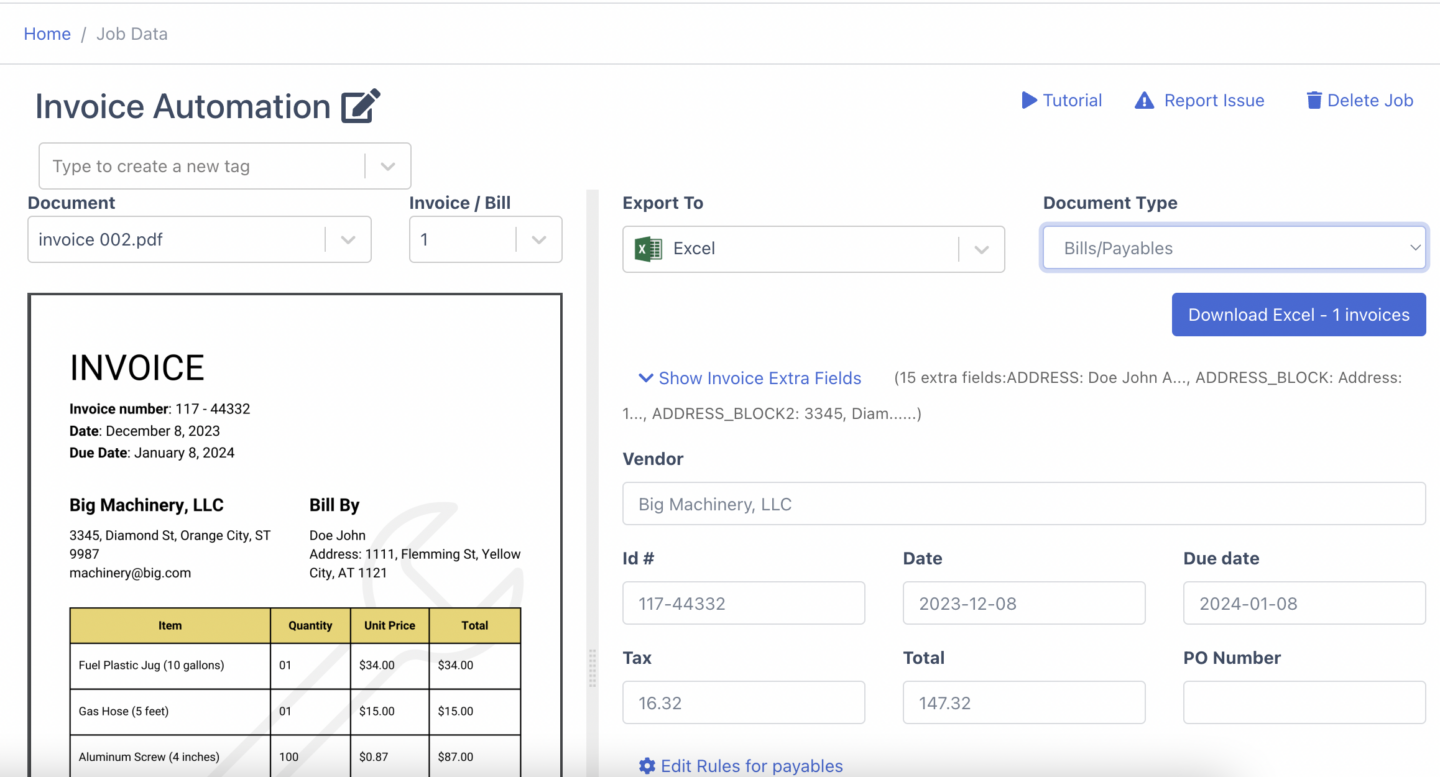 Docuclipper automated invoice interface