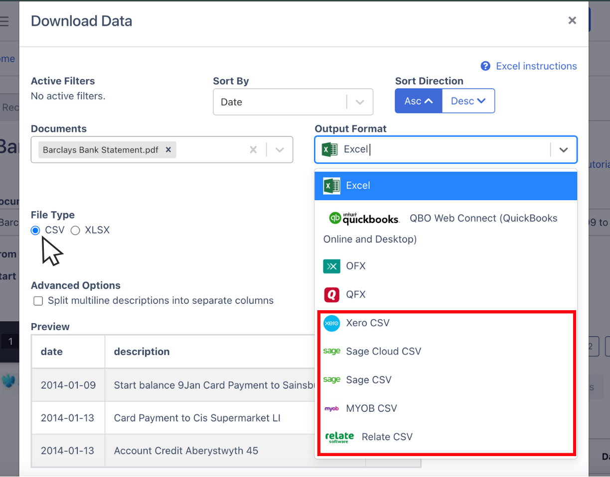 Download Barclays Bank statement as CSV