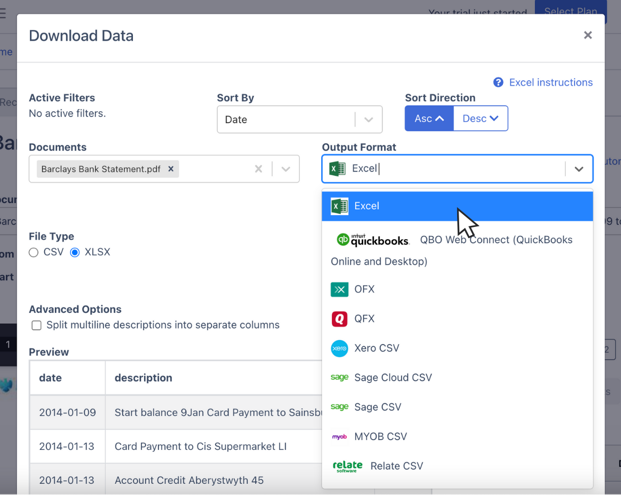 Download Barclays Bank statement as Excel