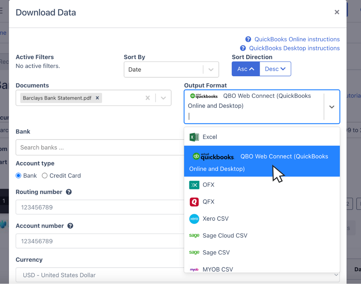 Download Barclays Bank statement as QBO