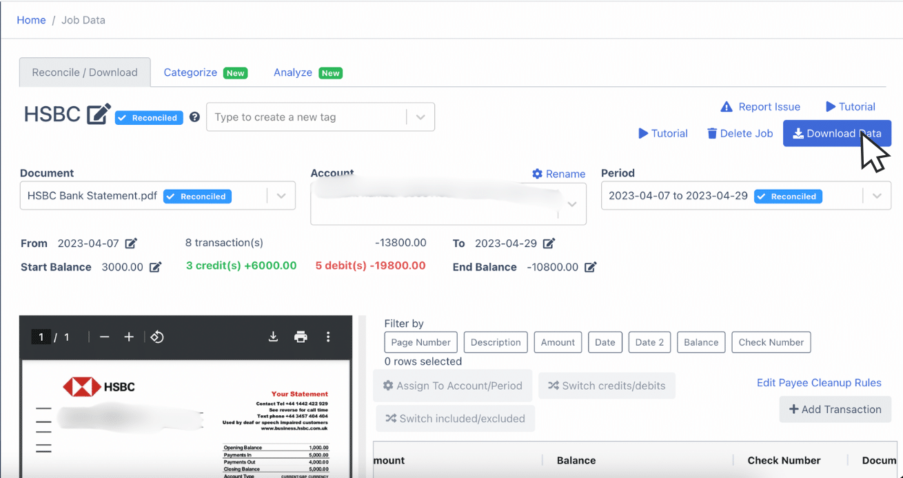 Download HSBC Bank Statement data