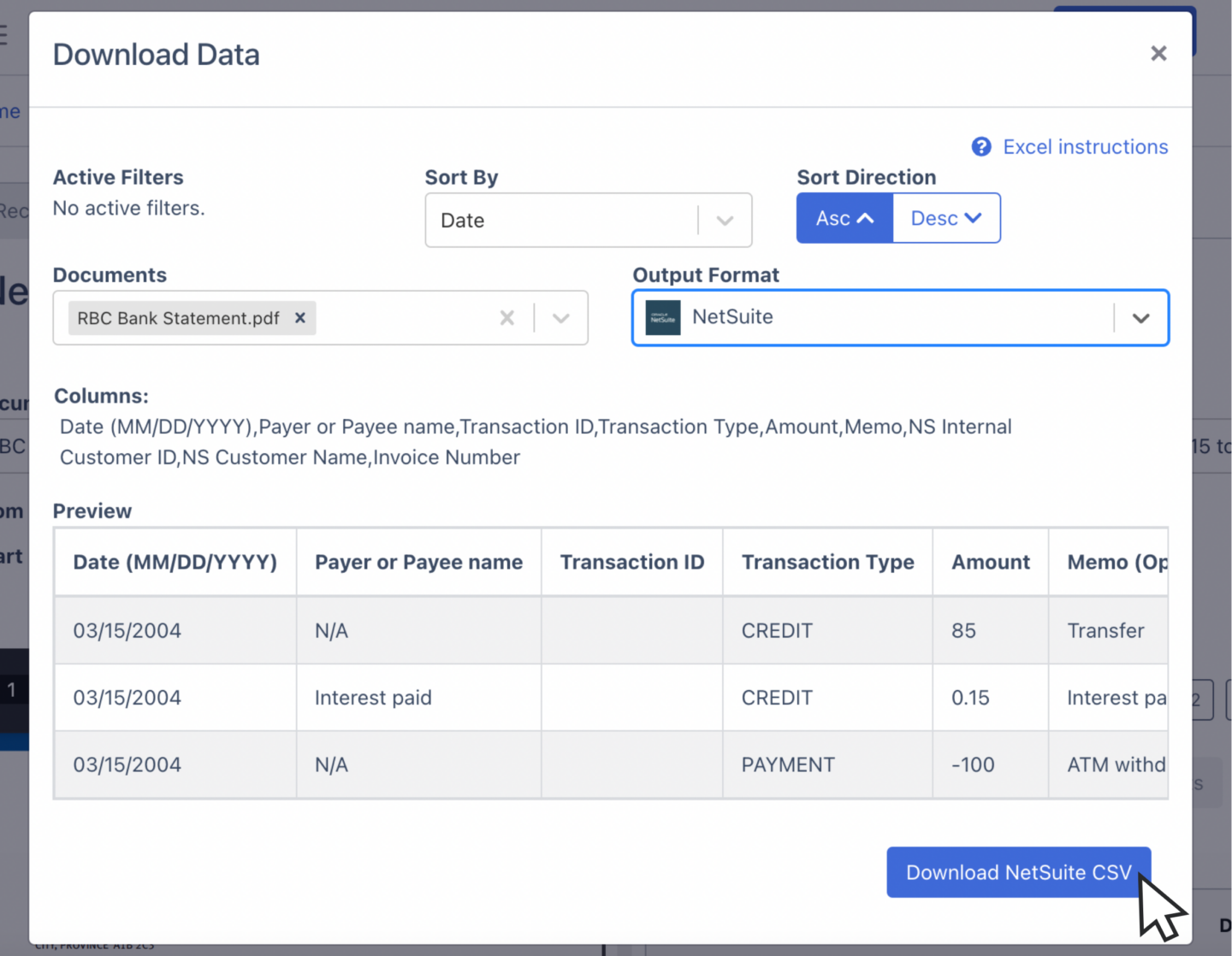 Download NetSuite CSV