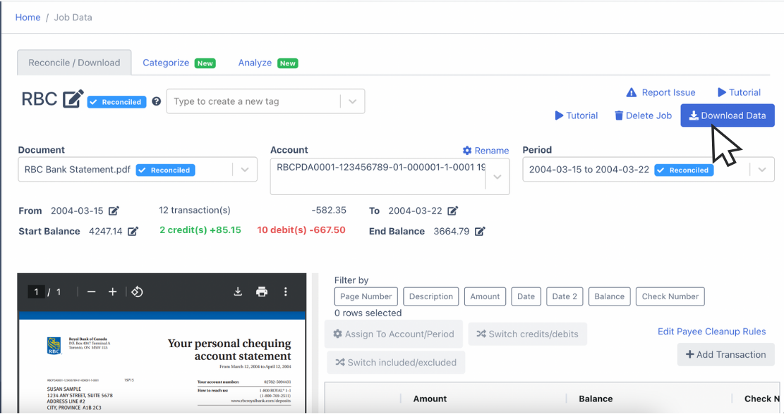 Download RBC Bank Statement Data