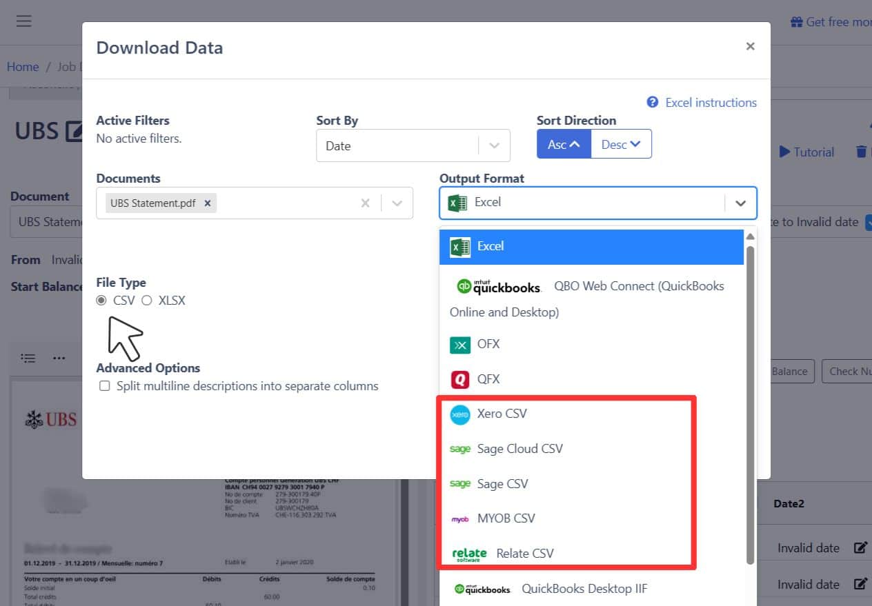 Download UBS data to CSV