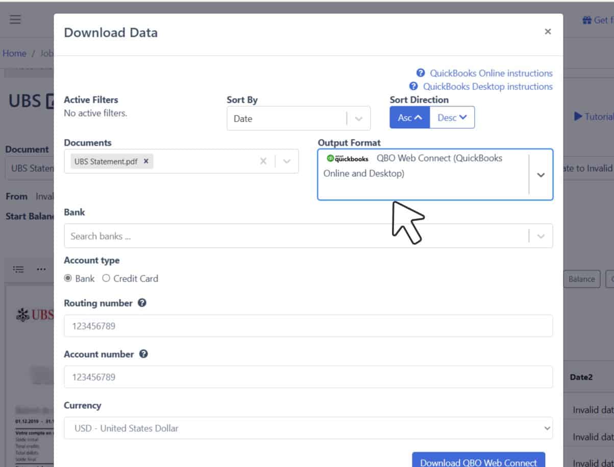 Download UBS data to QBO