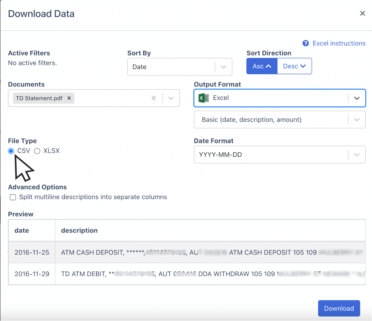 Download as CSV