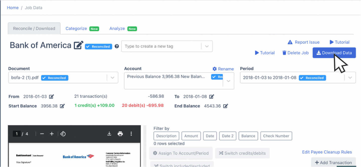 Download data from BoA Bank Statement