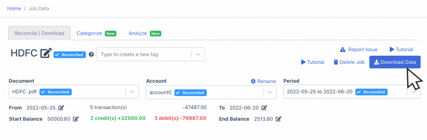 Download data of HDFC Bank Statement