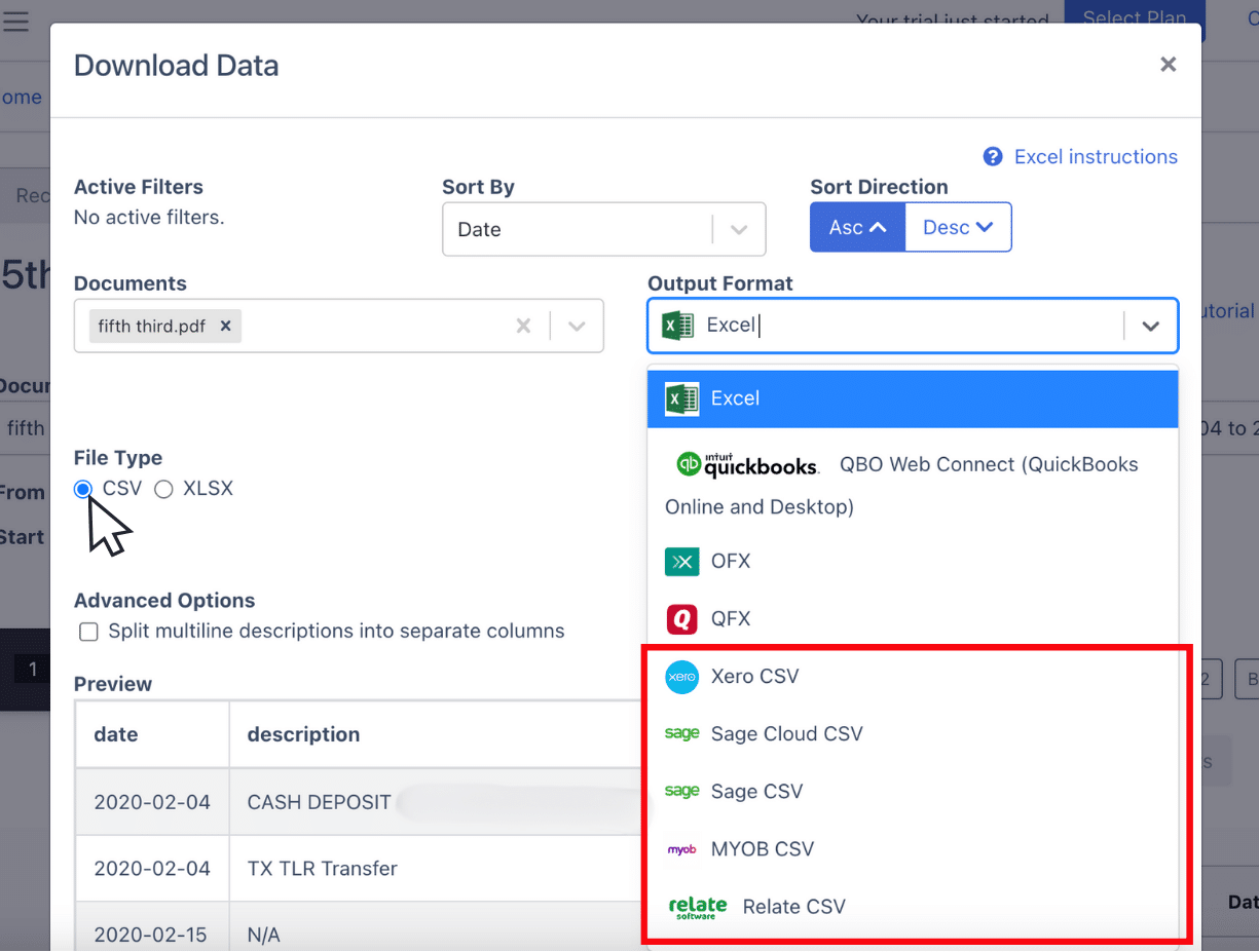 Download fifth third bank statement as CSV