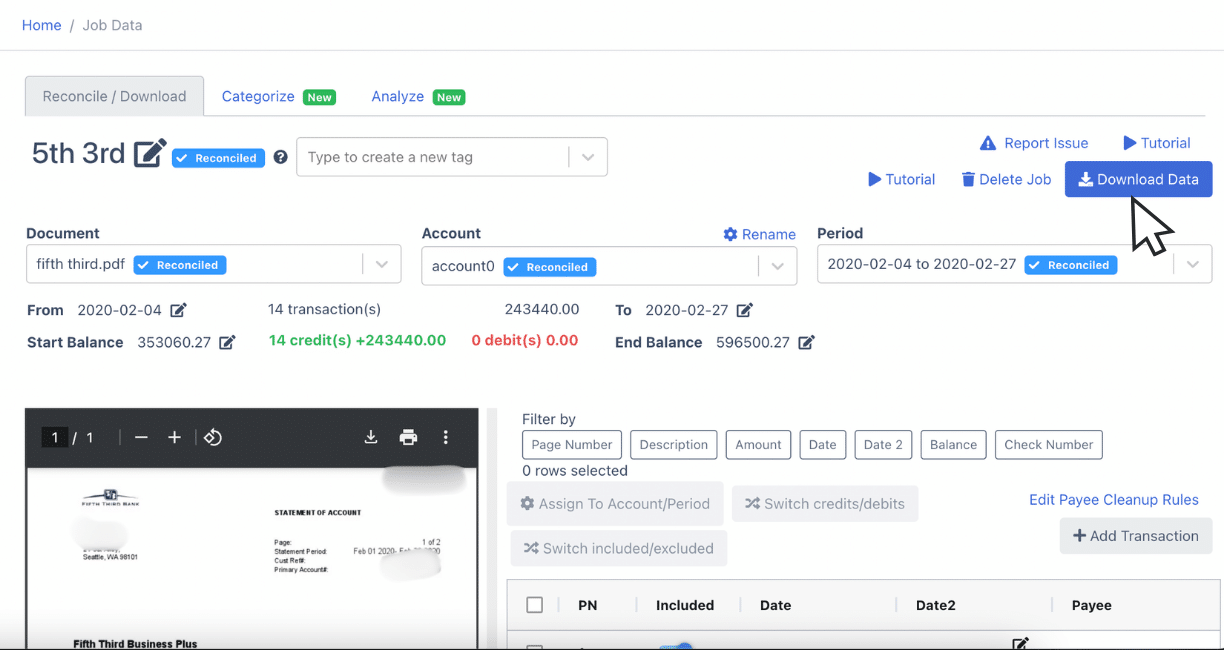 Download fifth third bank statement data