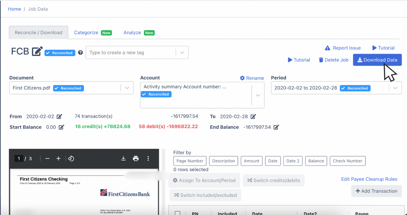 Download first citizens bank statement data