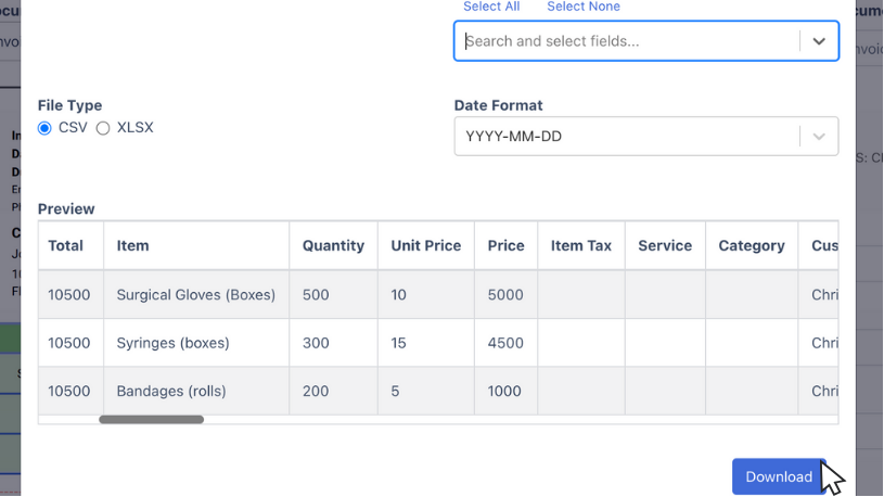 Download invoice CSV format