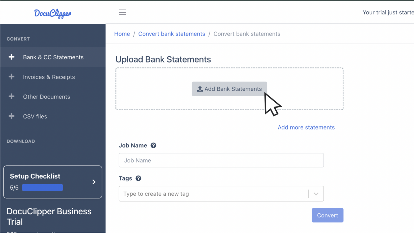 Drag and Drop Bank Statements