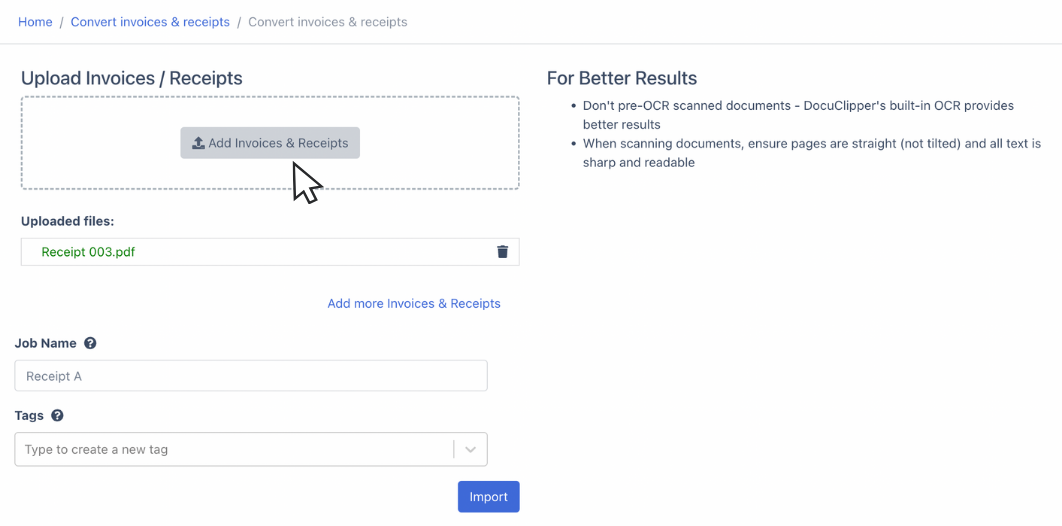 Drag and drop receipt PDF