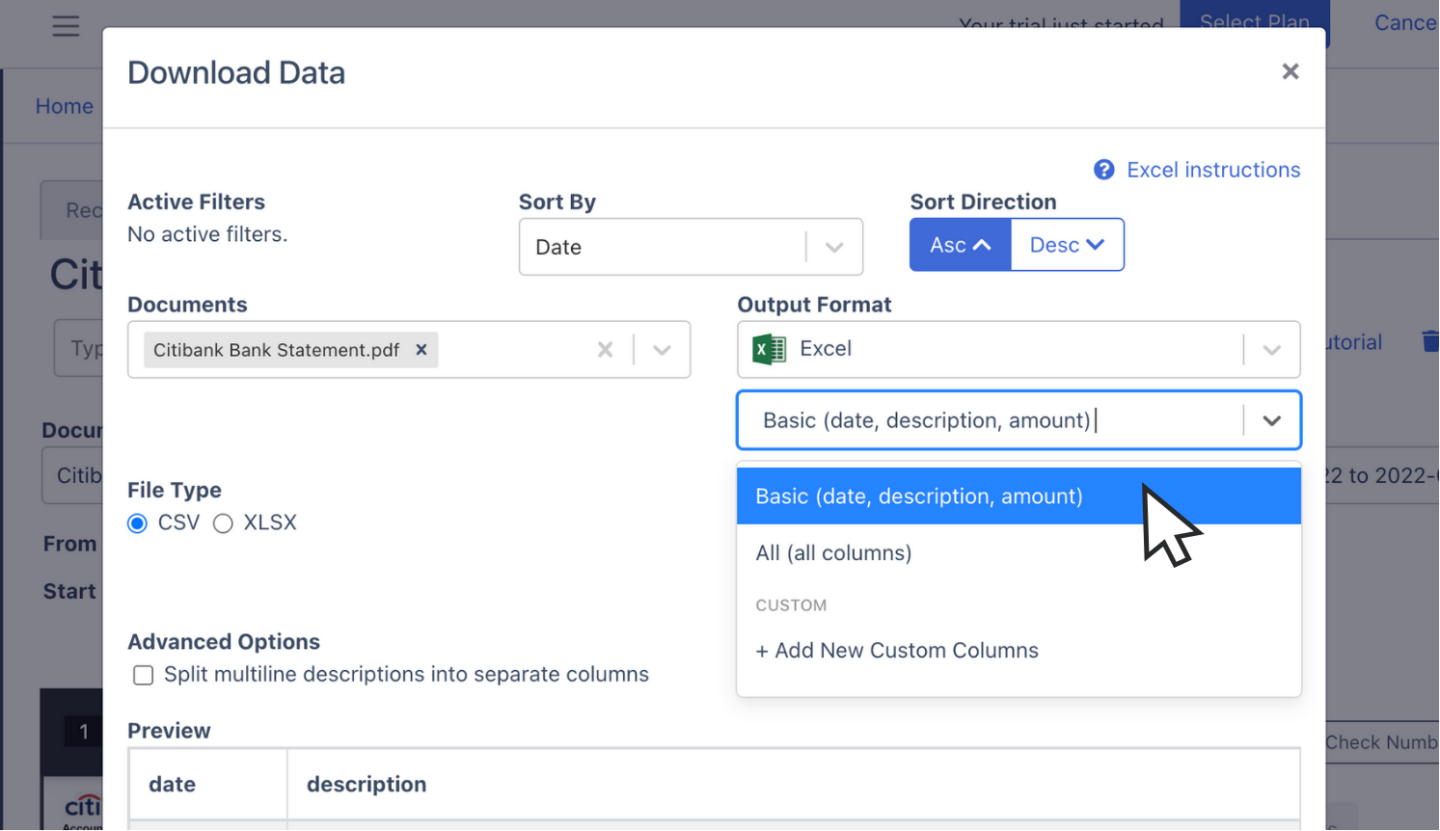 Edit columns of citibank bank statement spreadsheet