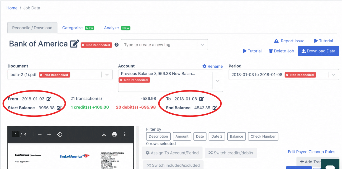 Edit fields in non reconciled bank statement