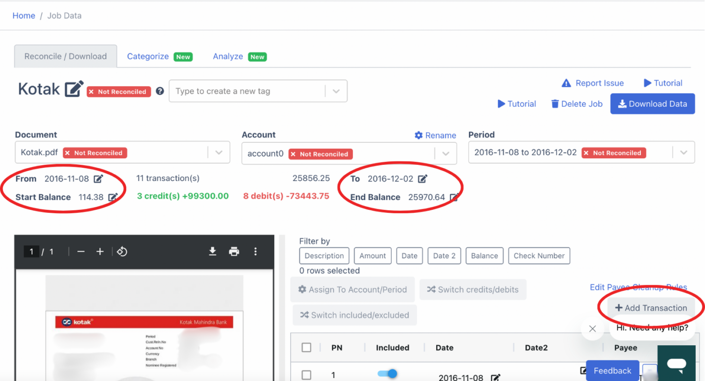 Editing fields in converting Kotak bank statement to Excel