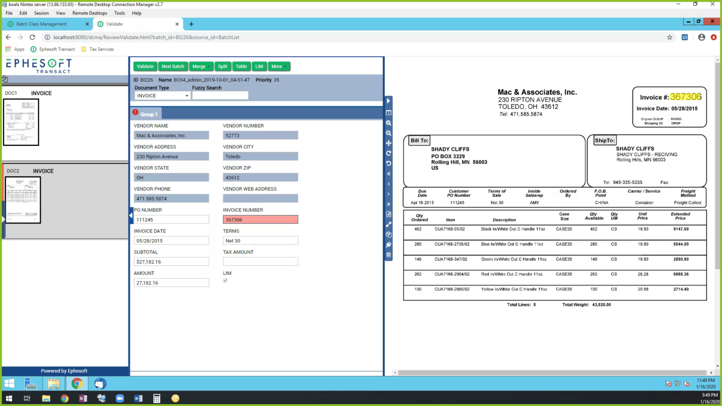 Ephesoft interface