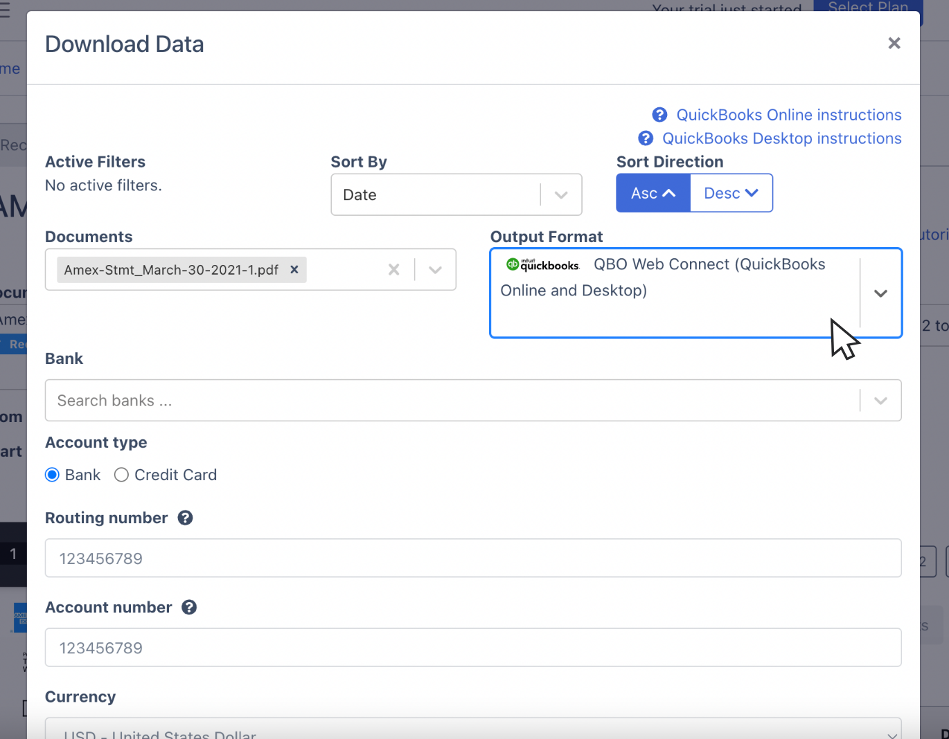 Export Amex Bank Statement as QBO