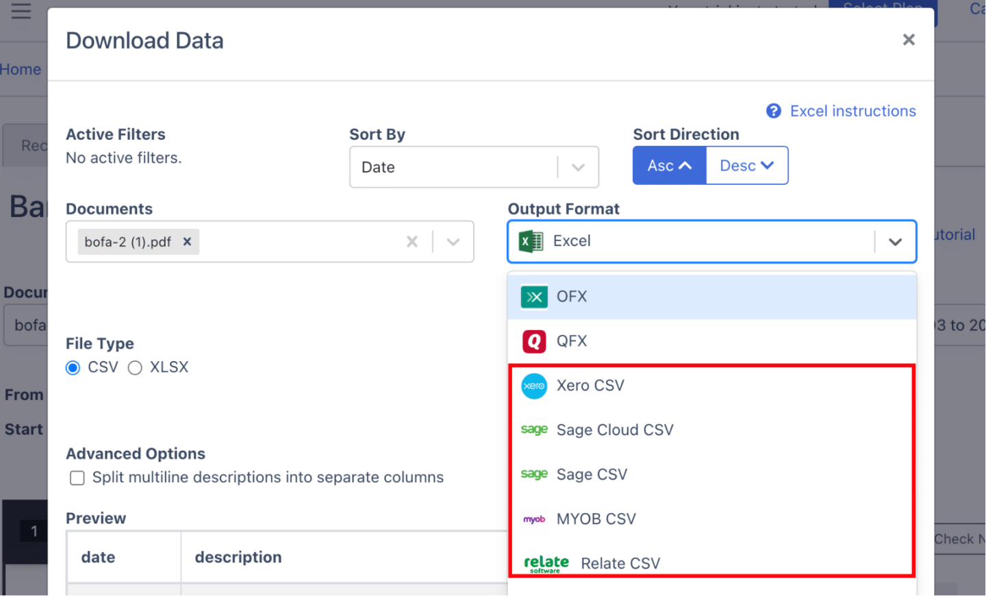 Export BoA bank statement to CSV