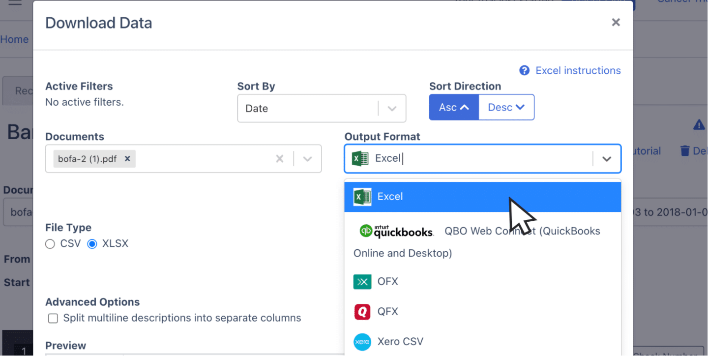 Export BoA bank statement to Excel