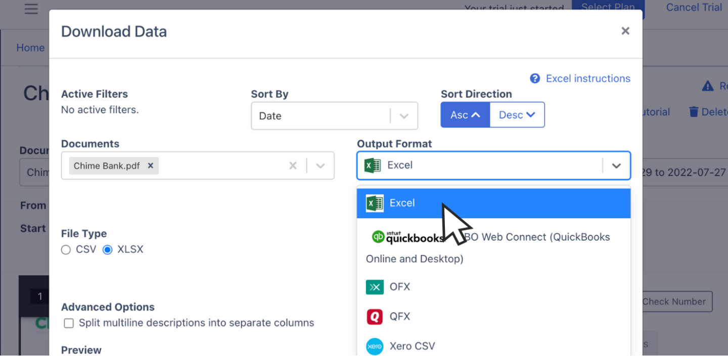 Export Chime Bank Statement to Excel