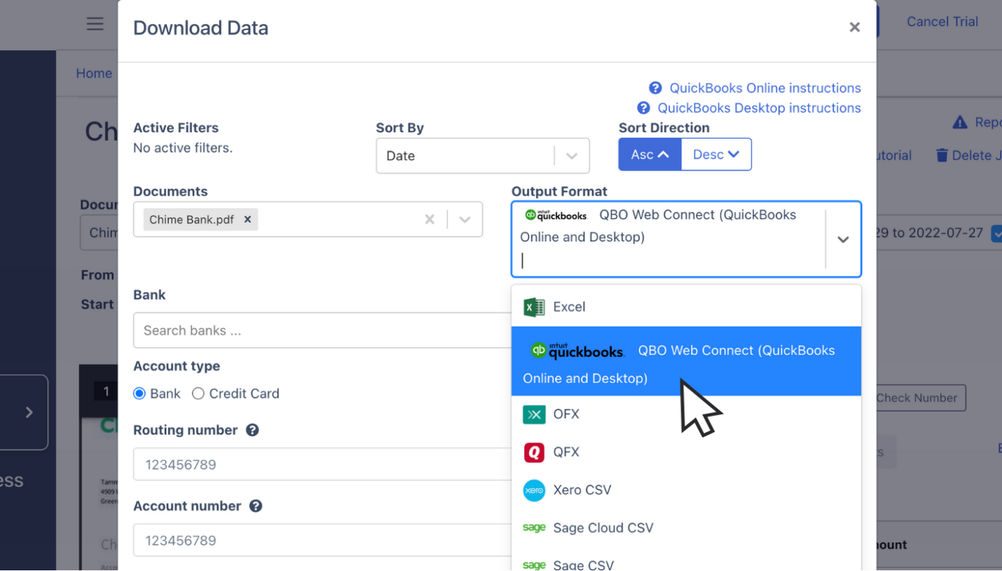 Export Chime Bank Statement to QBO