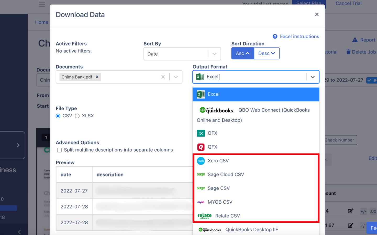 Export Chime Bank to CSV