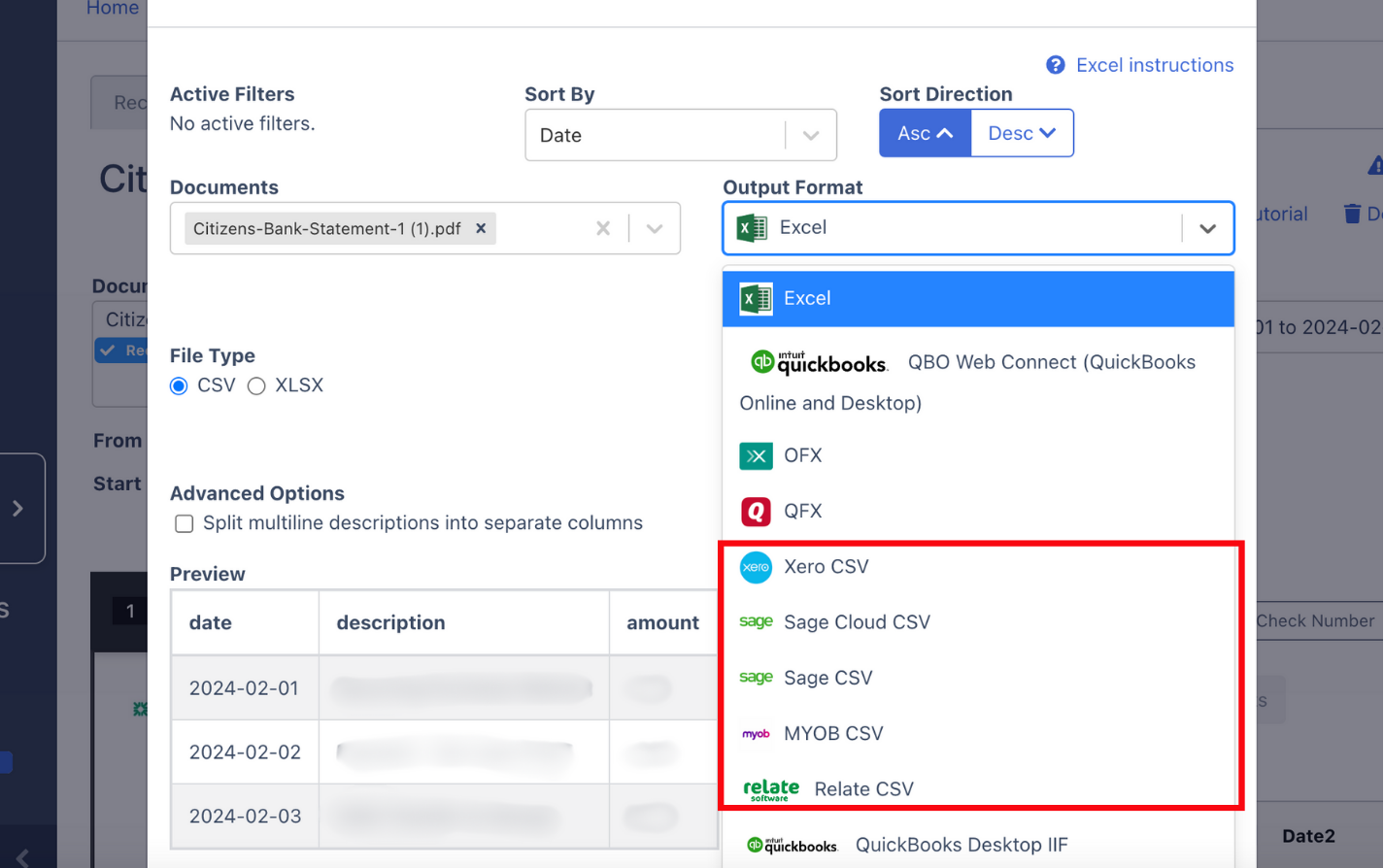 Export Citizens Bank Statement to CSV