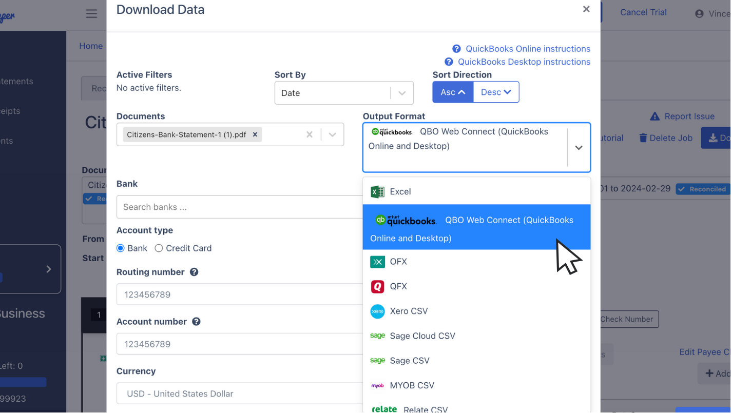 Export Citizens Bank Statement to QBO