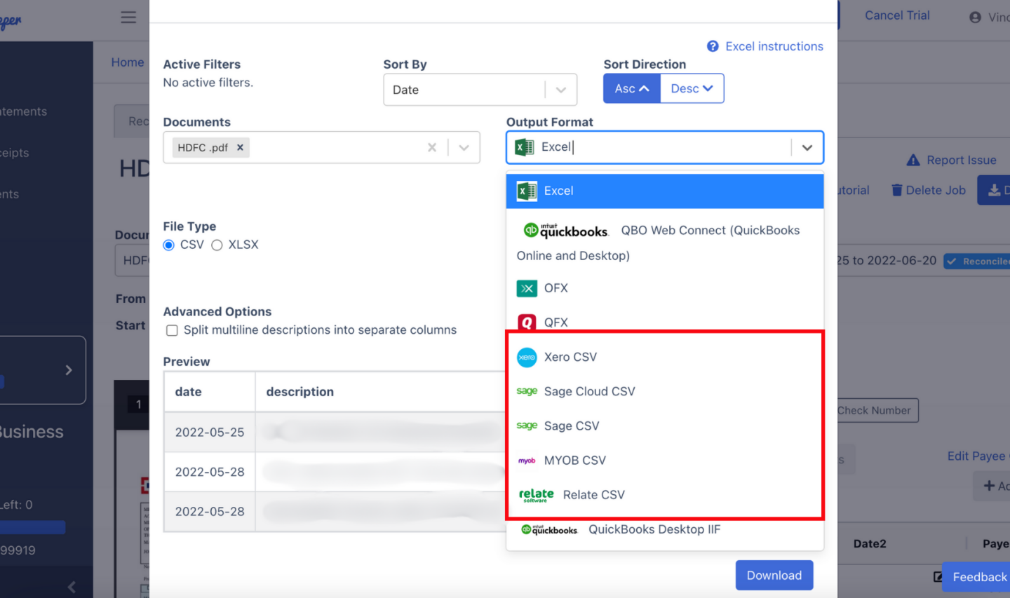 Export HDFC Bank Statement as CSV