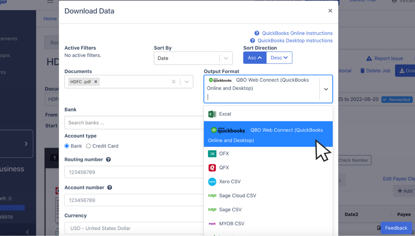 Export HDFC Bank Statement as QBO