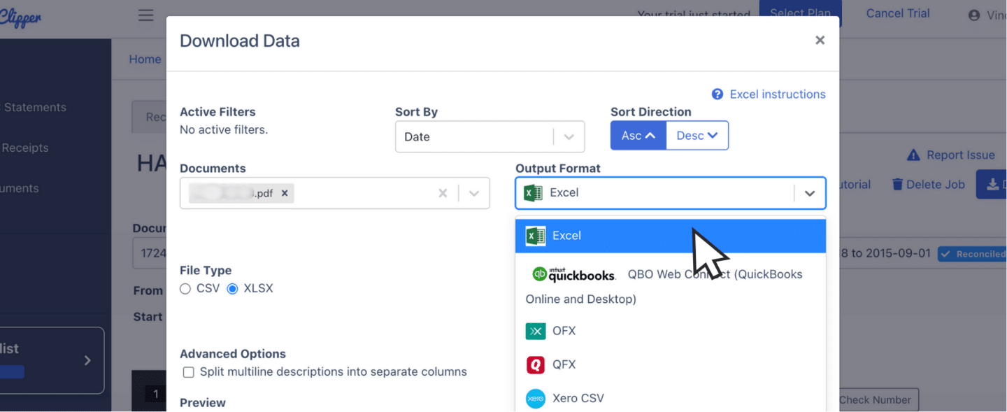 Export Halifax bank statement as Excel